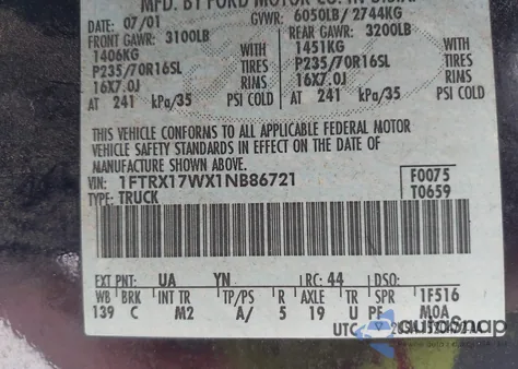 2001 Ford F-150 Lariat/Xl/Xlt from USA, damaged, VIN 1FTRX17WX1NB86721